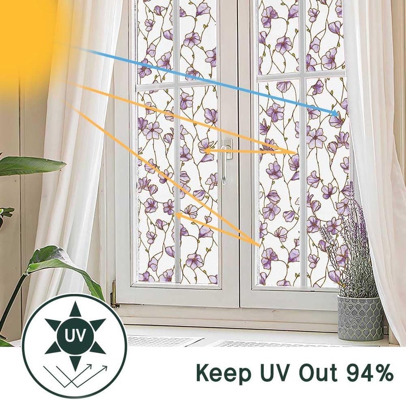 BEAUS TILE UNI Window Film Static Clings Non Adhesive 3D Stained Glass Window Decals UV Protection (Jacaranda, 37.4 x 24.4 Inch) - Image 2